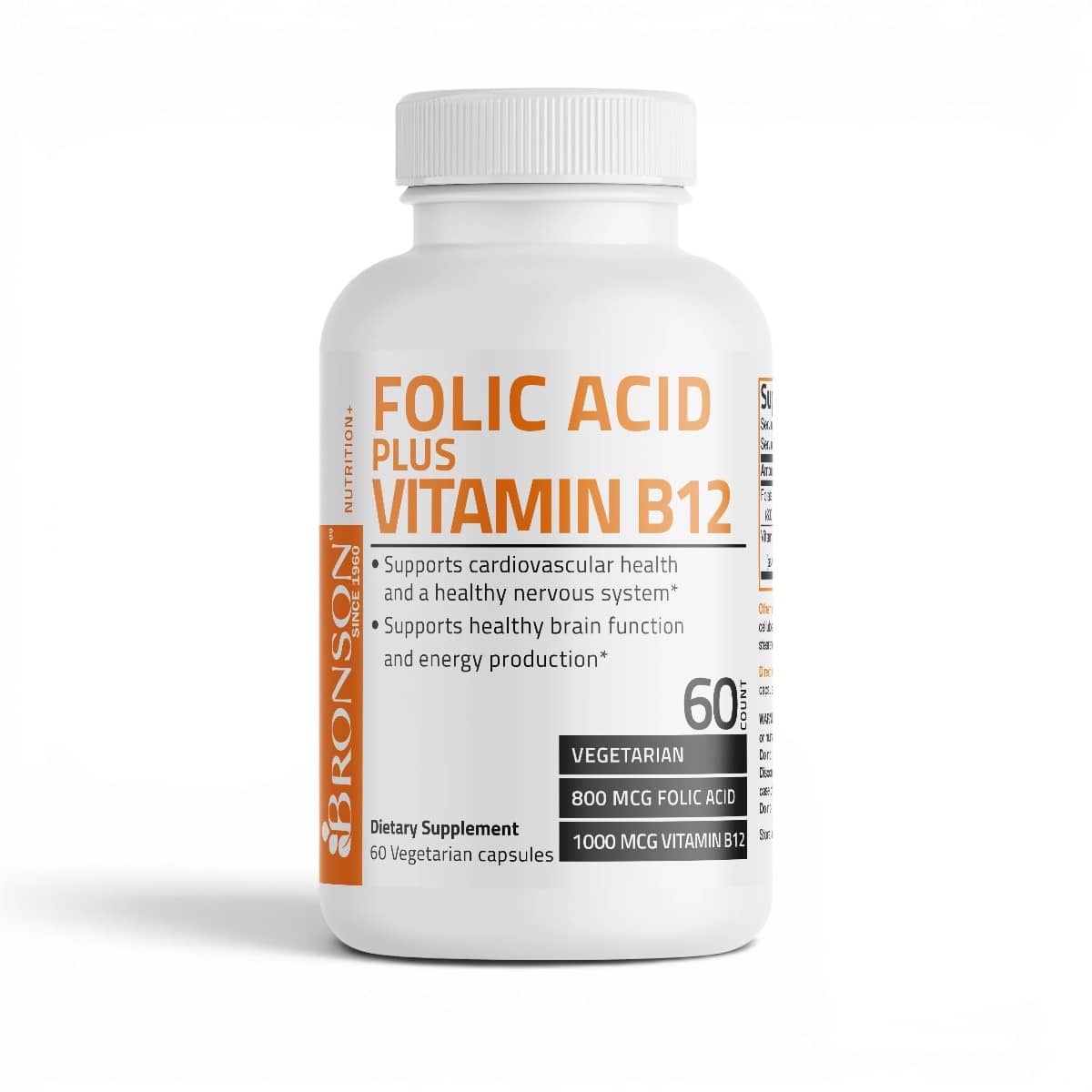 Bronson, Folic Acid + Vitamin B12, 60 Capsules 1
