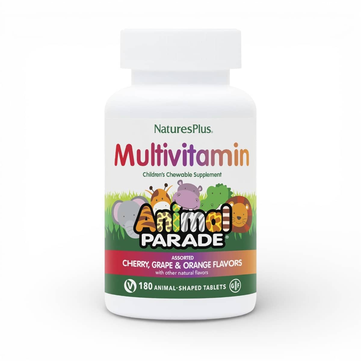 NaturesPlus, Animal Parade, Children's Chewable Multivitamin Supplement, Cherry, Grape & Orange, 180 Animal-Shaped Tablets 1