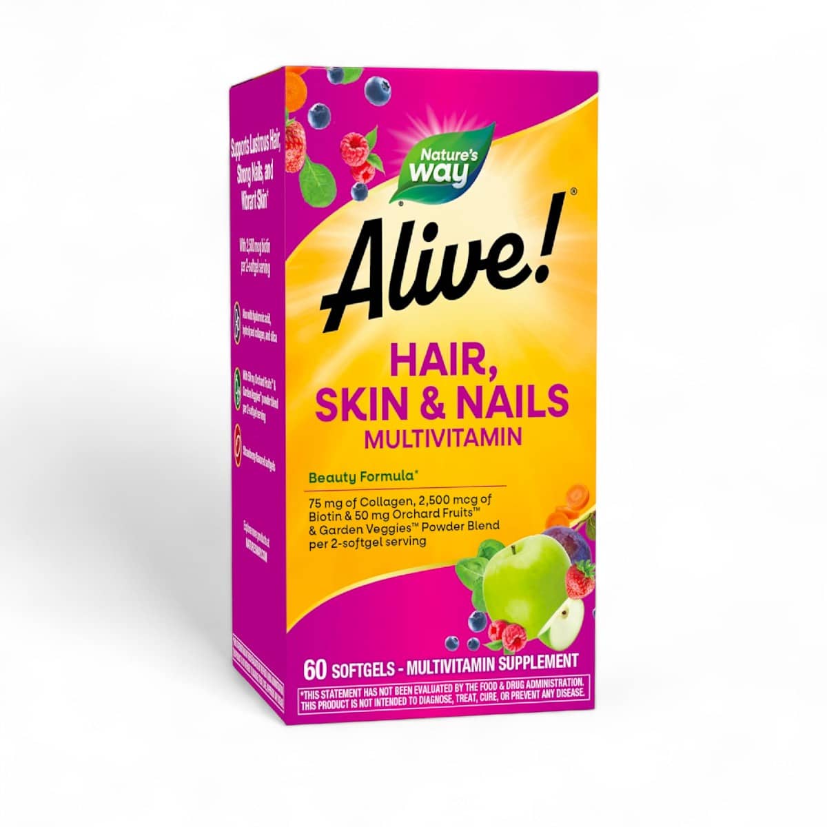 Nature's Way, Alive!® Hair, Skin & Nails Multivitamin, Strawberry, 60 Softgels 1
