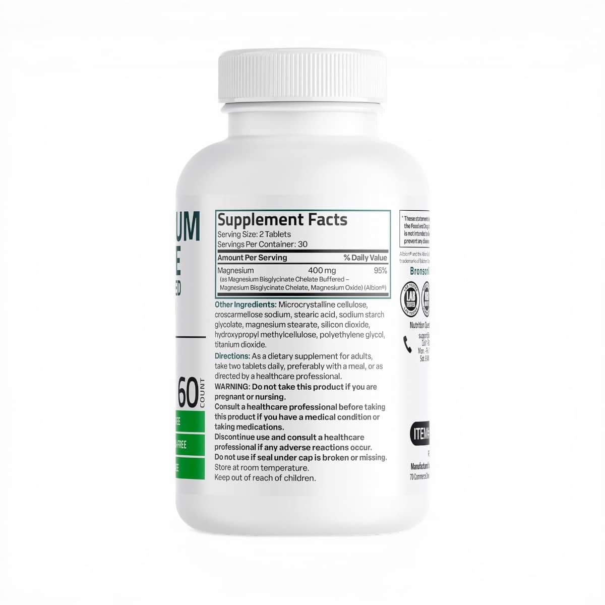 Bronson, Magnesium Glycinate Chelated Buffered, 400mg, 60 count 2