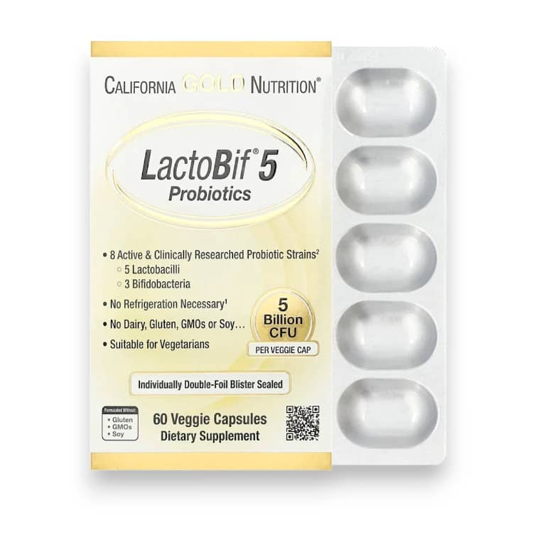 California Gold Nutrition, LactoBif® 5 Probiotics, 5 Billion CFU, 60 Veggie Capsules 1