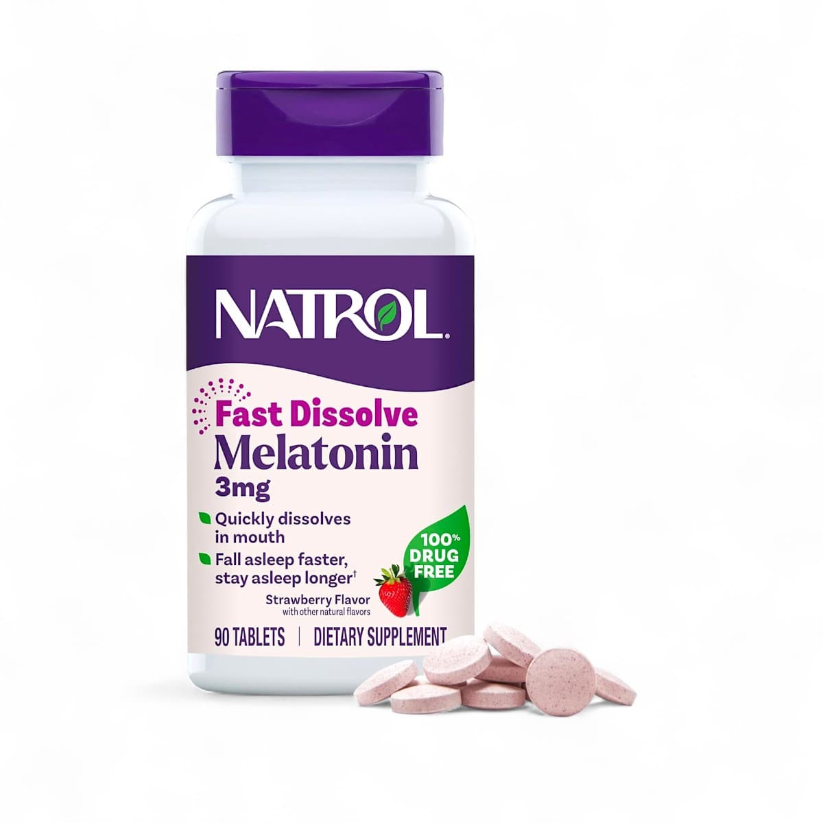 Natrol, Melatonin, Fast Dissolve, Strawberry, 3 mg, 90 Tablets