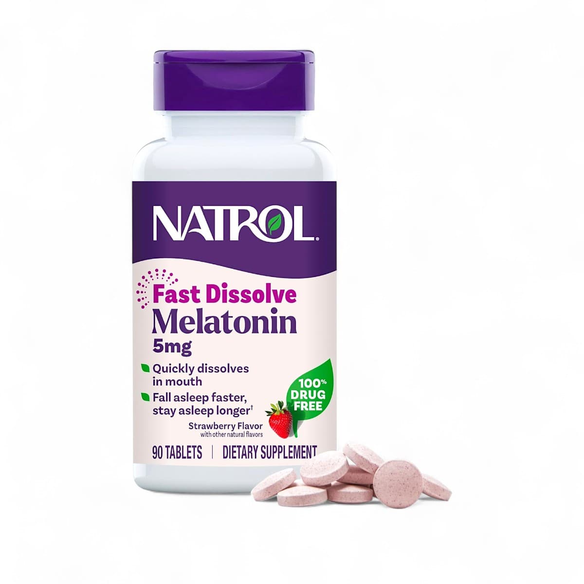 Natrol, Melatonin, Fast Dissolve, Strawberry, 5 mg, 90 Tablets