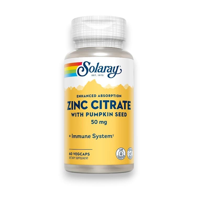 Solaray, Zinc Citrate with Pumpkin Seed, 50 mg, 60 VegCaps