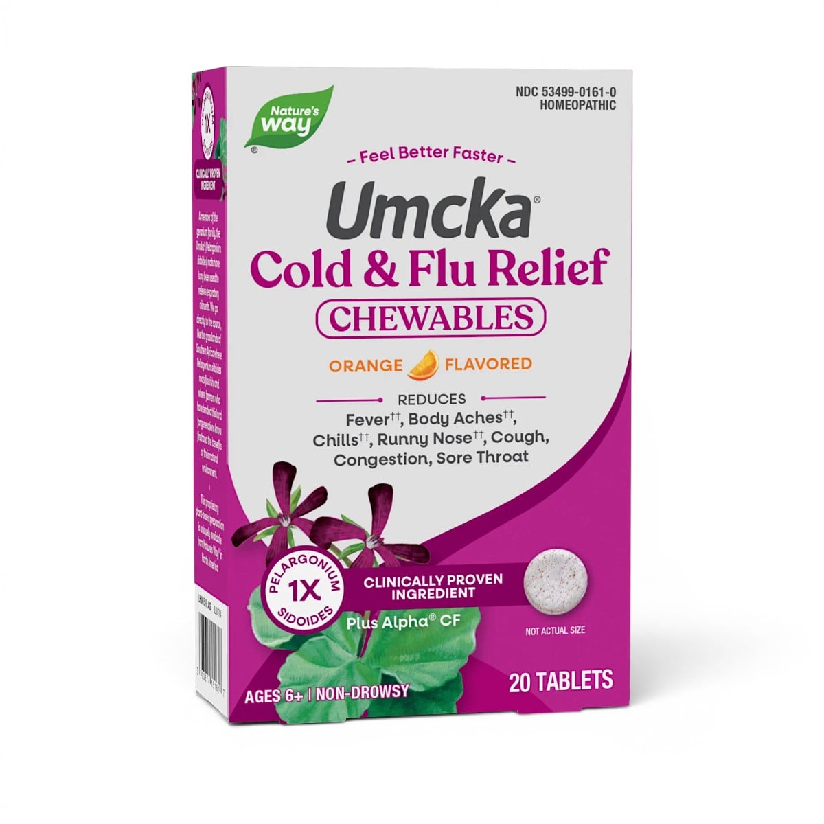 Nature's Way, Umcka®, Cold & Flu Relief Chewables, Ages 6+, Orange, 20 Tablets
