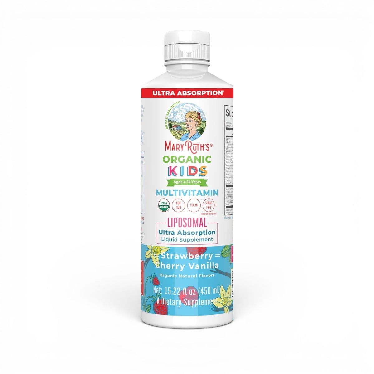 MaryRuth's, Organic Kids Multivitamin Liposomal, Ages 4-13 Years, Strawberry Cherry Vanilla, 15.22 fl oz (450 ml)