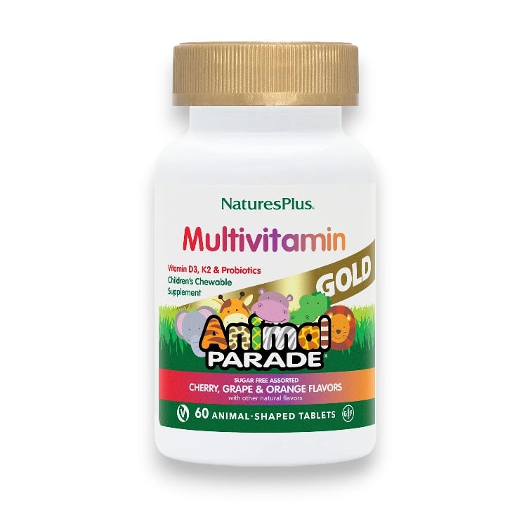 NaturesPlus, Animal Parade Gold, Children's Chewable Supplement, Cherry, Grape & Orange, 60 Animal-Shaped Tablets