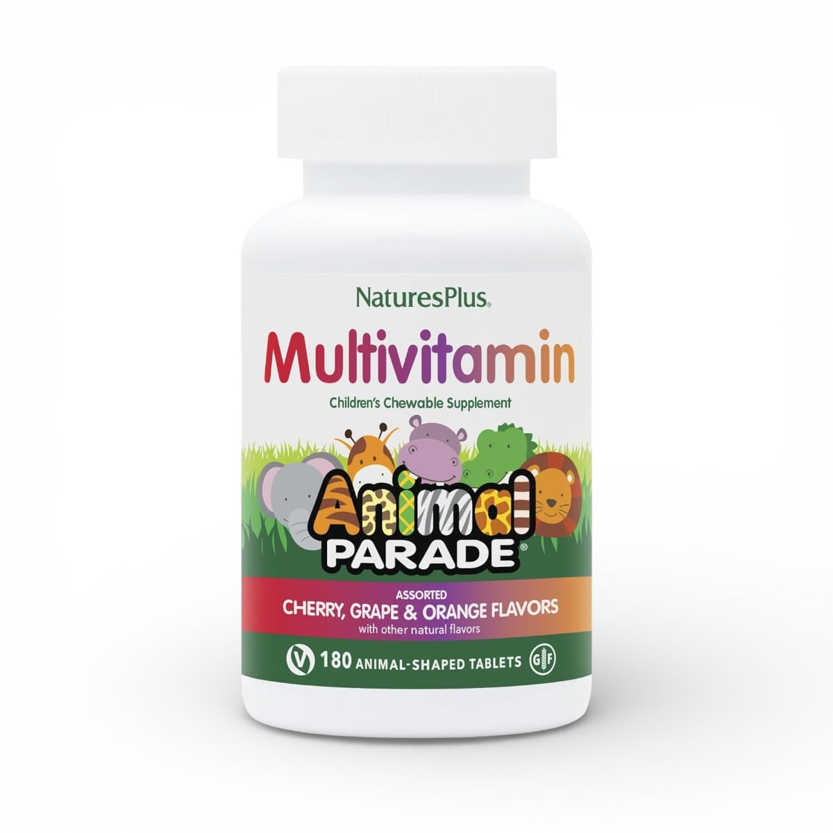 NaturesPlus, Animal Parade, Children's Chewable Multivitamin Supplement, Cherry, Grape & Orange, 180 Animal-Shaped Tablets