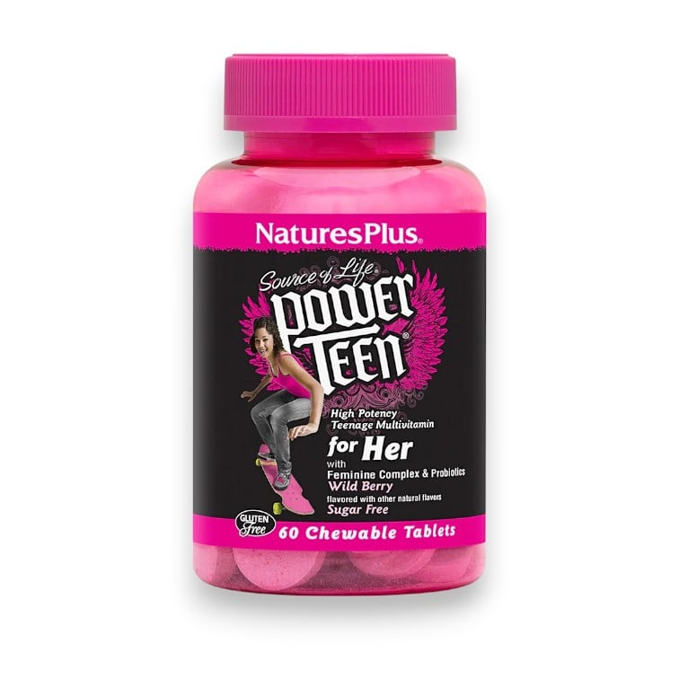 NaturesPlus, Source of Life, Power Teen® for Her, Sugar Free, Wild Berry, 60 Chewable Tablets