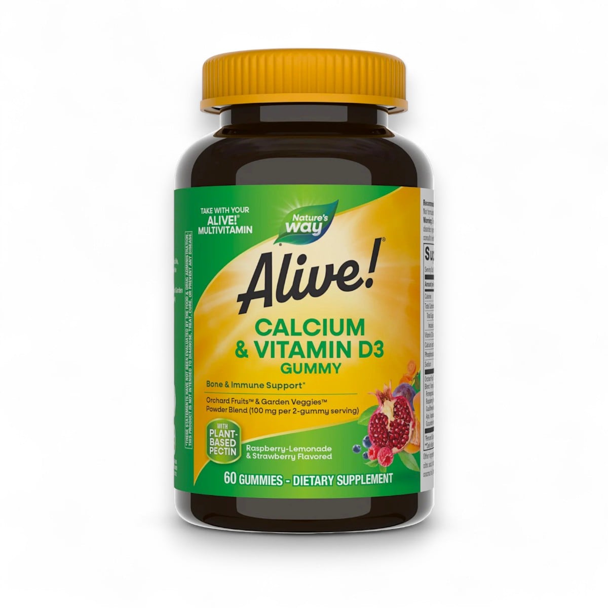 Nature's Way, Alive! Calcium & Vitamin D3 Gummy, Raspberry-Lemonade & Strawberry, 60 Gummies