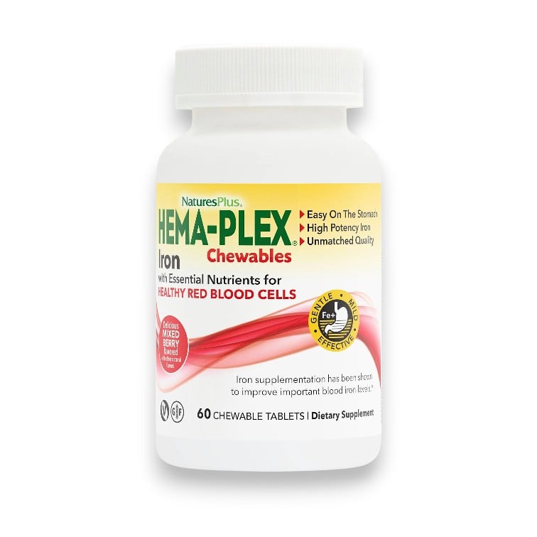 NaturesPlus, Hema-Plex Iron Chewables, Mixed Berry, 60 Chewable Tablets