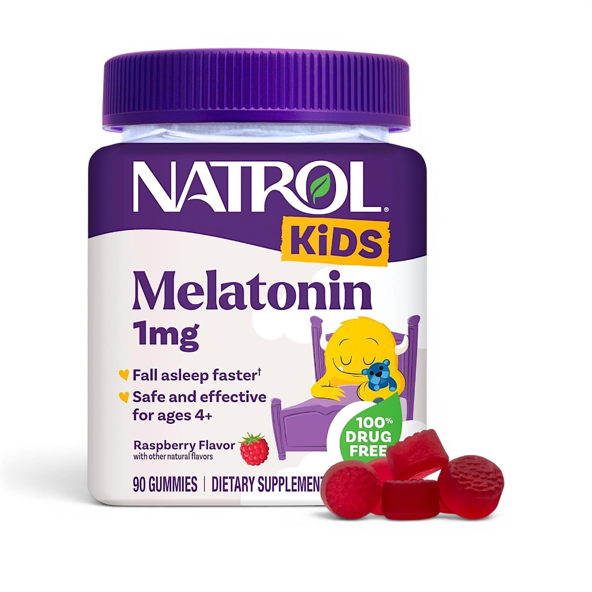 Natrol, Kids, Melatonin Gummies, Ages 4+, Raspberry, 1 mg, 90 Gummies