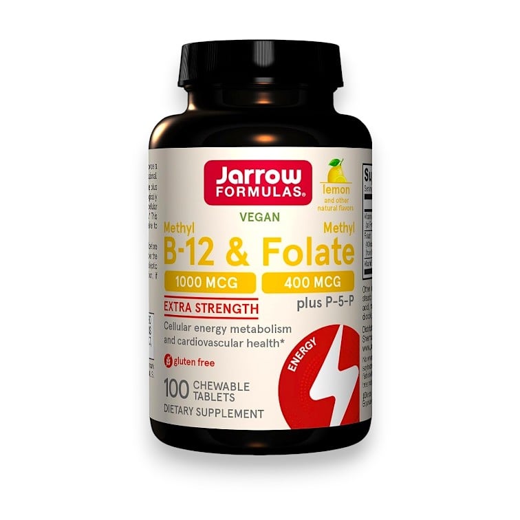 Jarrow Formulas, Vegan Methyl B-12 & Methyl Folate, Extra Strength, Lemon, 100 Chewable Tablets