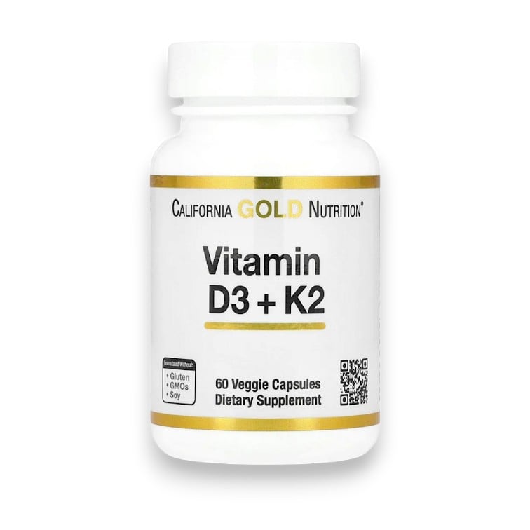 California Gold Nutrition, Vitamin D3 + K2, 60 Veggie Capsules
