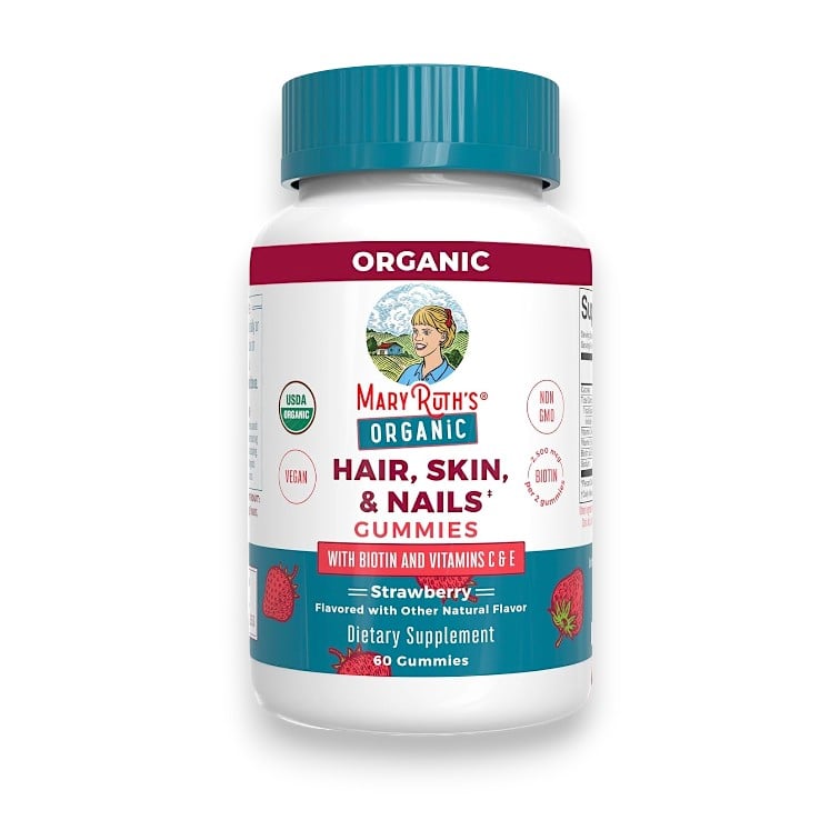 MaryRuth's, Organic Hair, Skin & Nails Gummies, Strawberry, 2,500 mcg, 60 Gummies (1,250 mcg Per Gummy)