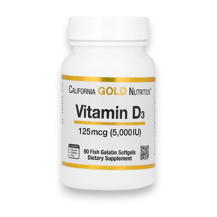 California Gold Nutrition, Vitamin D3, 125 mcg (5,000 IU), 90 Fish Gelatin Softgels
