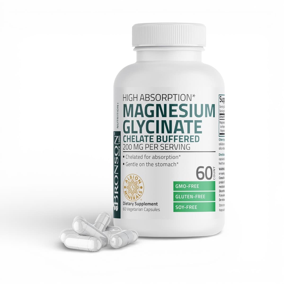 Bronson, Magnesium Glycinate Chelated Buffered, 200mg, 60 Veg Caps