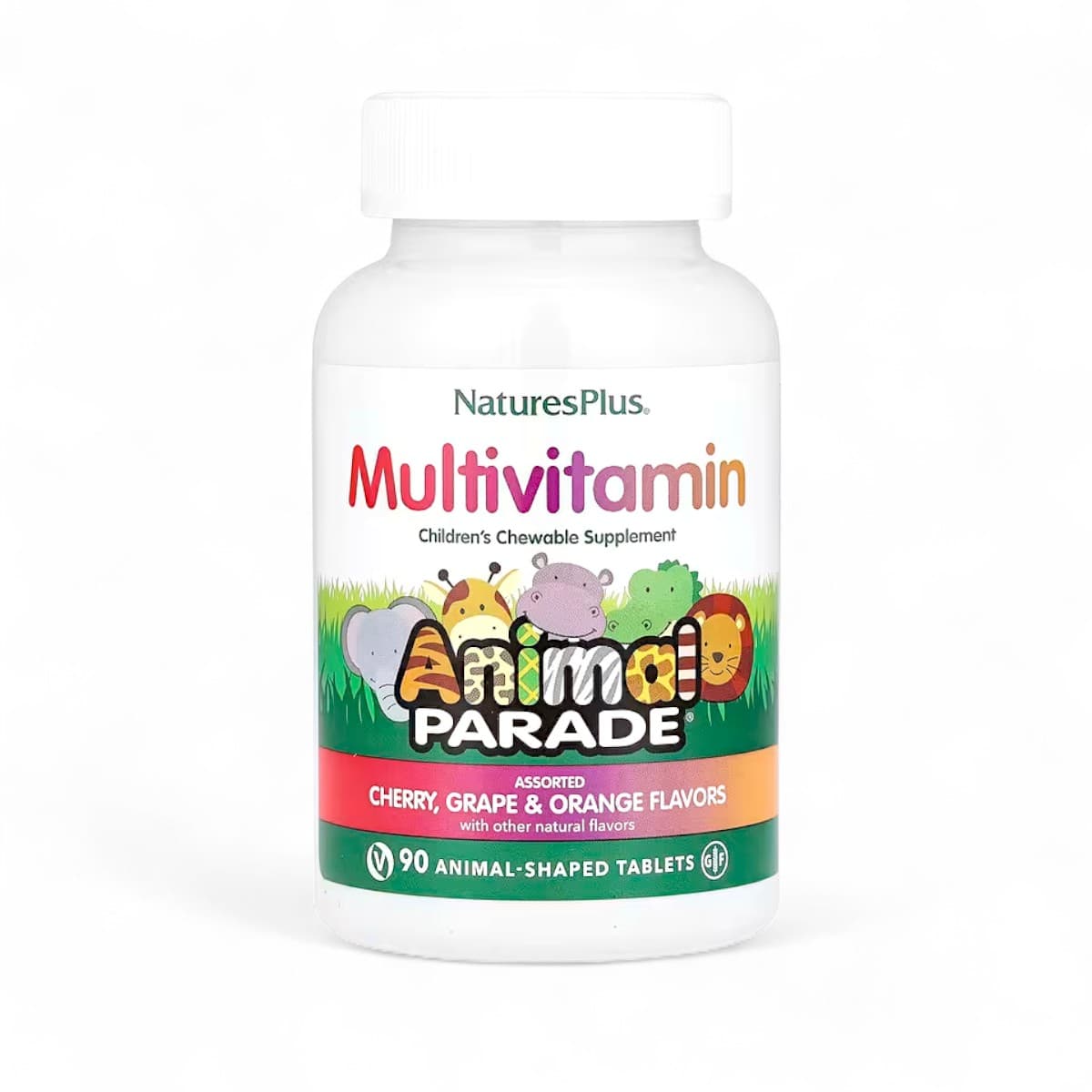 NaturesPlus, Animal Parade®, Children's Chewable Multivitamin, Cherry, Grape & Orange, 90 Animal-Shaped Tablets