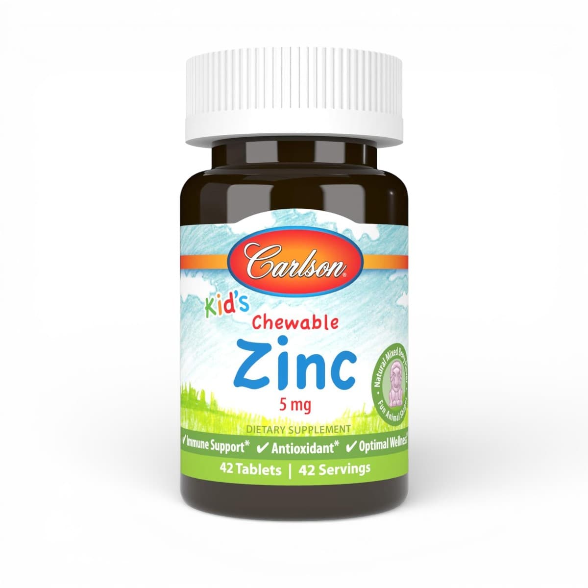 Carlson, Kid's Chewable Zinc, Natural Mixed Berry, 5 mg, 42 Tablets