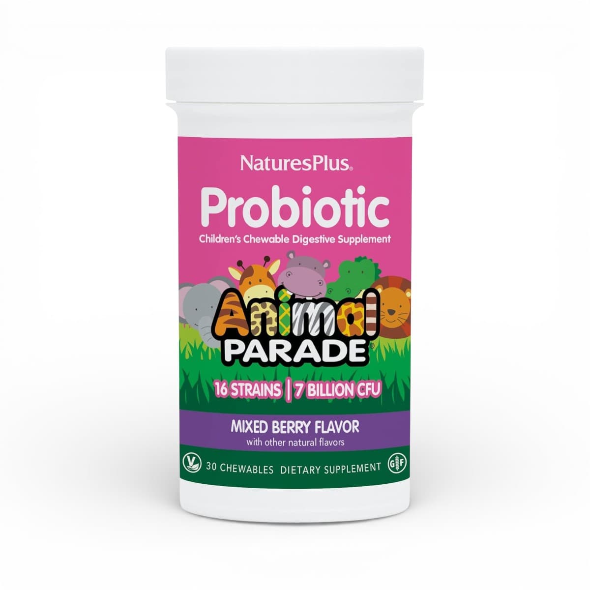 NaturesPlus, Probiotic, Children's Chewable Digestive Supplement, Mixed Berry, 7 Billion CFU, 30 Chewables