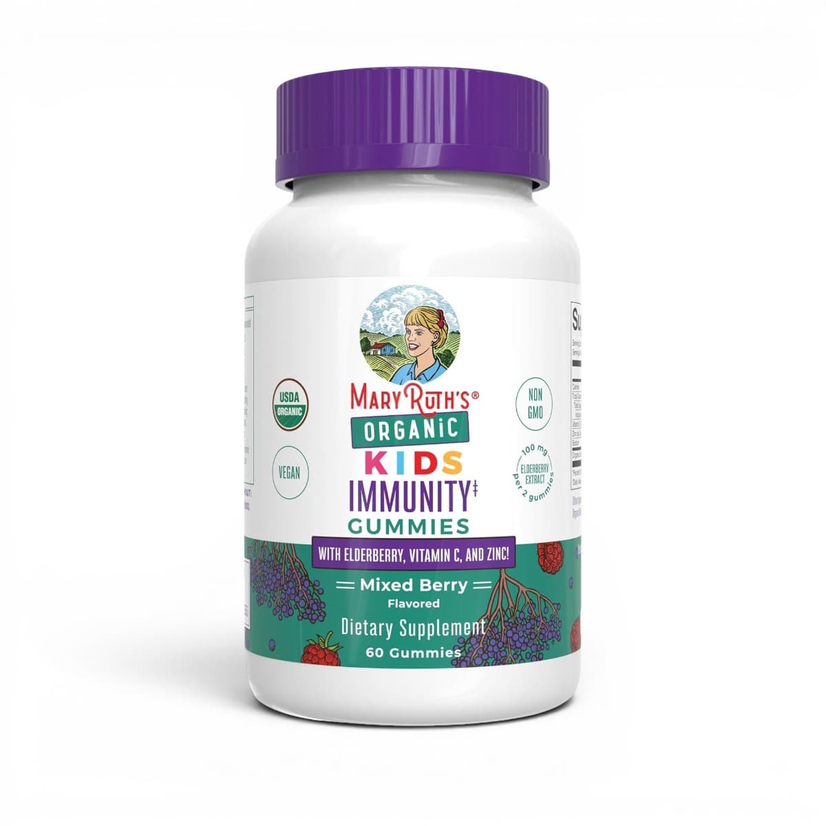 MaryRuth's, Organic Kids Immunity Gummies with Elderberry, Vitamin C, and Zinc, Mixed Berry, 60 Gummies