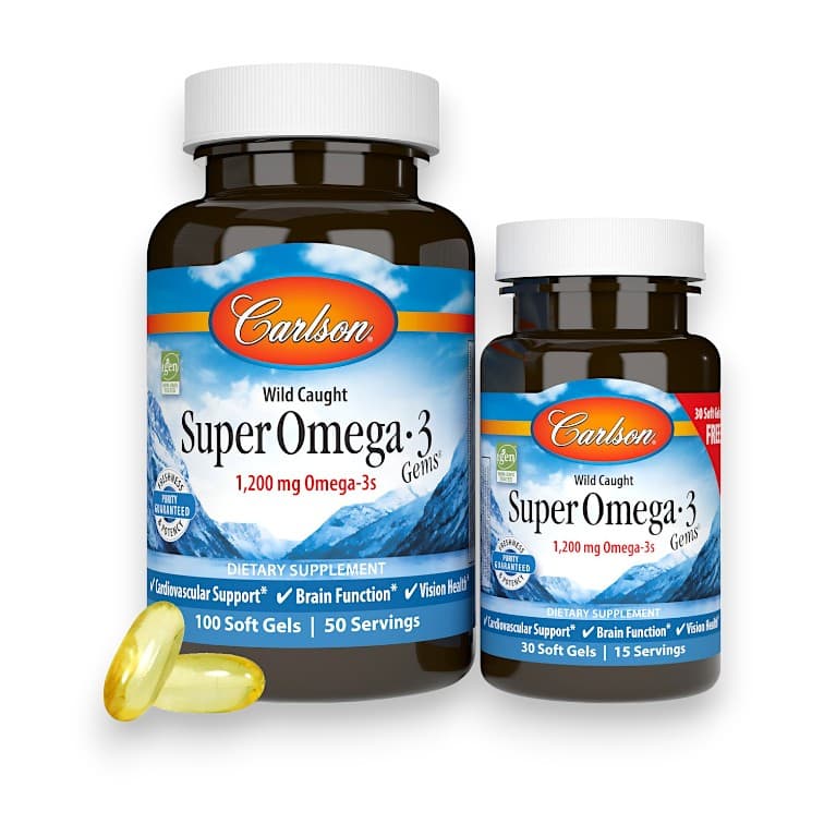 Carlson, Wild Caught Super Omega-3 Gems®, 1,200 mg, 100 + 30 Soft Gels (600 mg per Soft Gel)