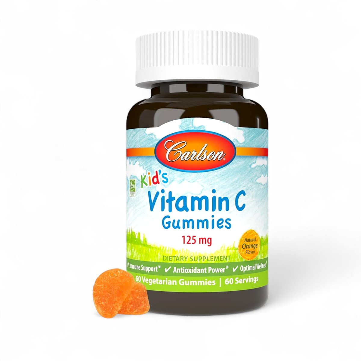 Carlson, Kid's, Vitamin C Gummies, Natural Orange, 125 mg, 60 Vegetarian Gummies