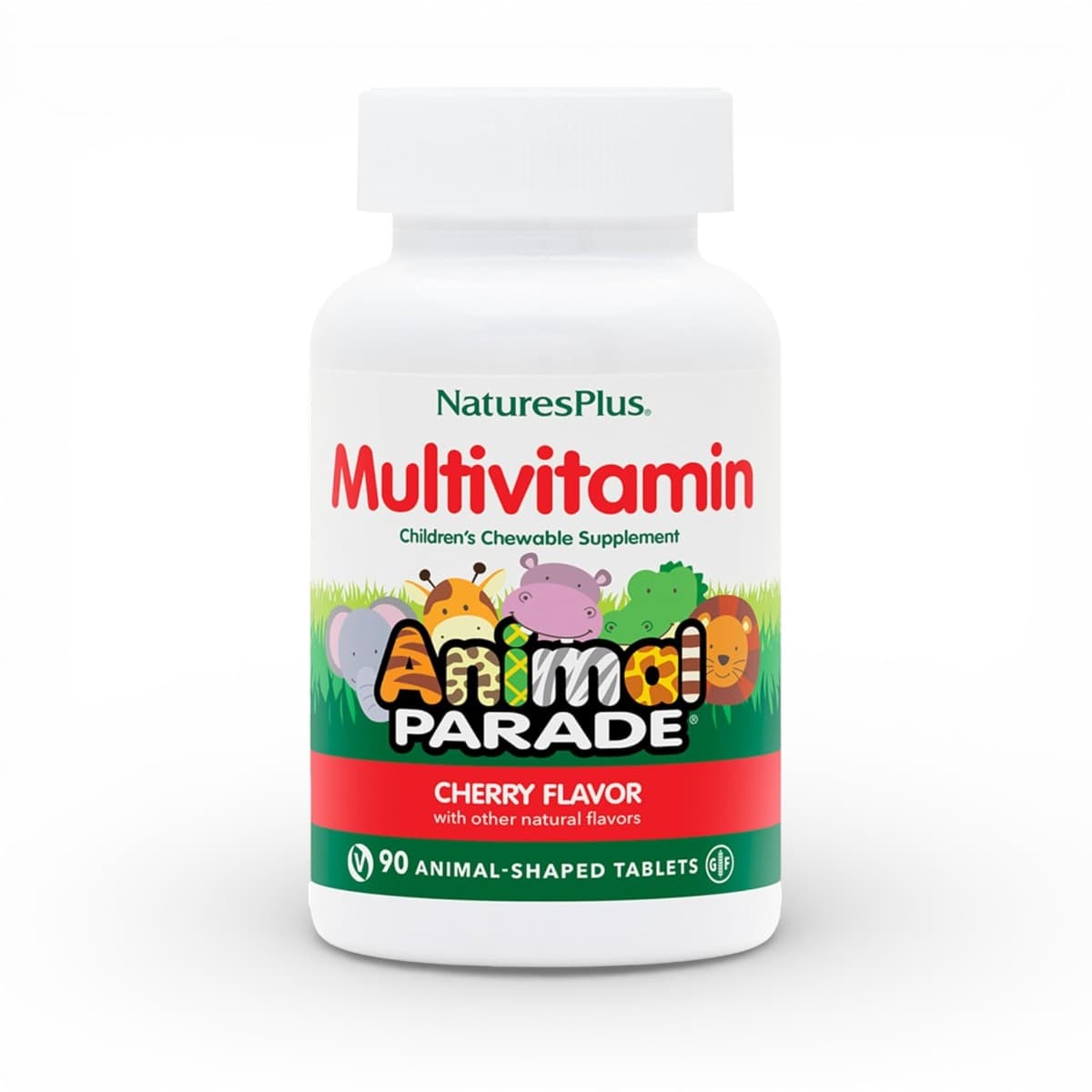 NaturesPlus, Animal Parade, Children's Chewable Multivitamin Supplement, Cherry, 90 Animal-Shaped Tablets