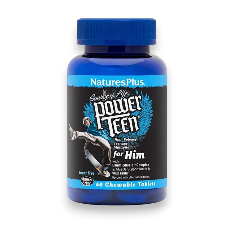 NaturesPlus, Source of Life, Power Teen® for Him, Sugar Free, Wild Berry, 60 Chewable Tablets