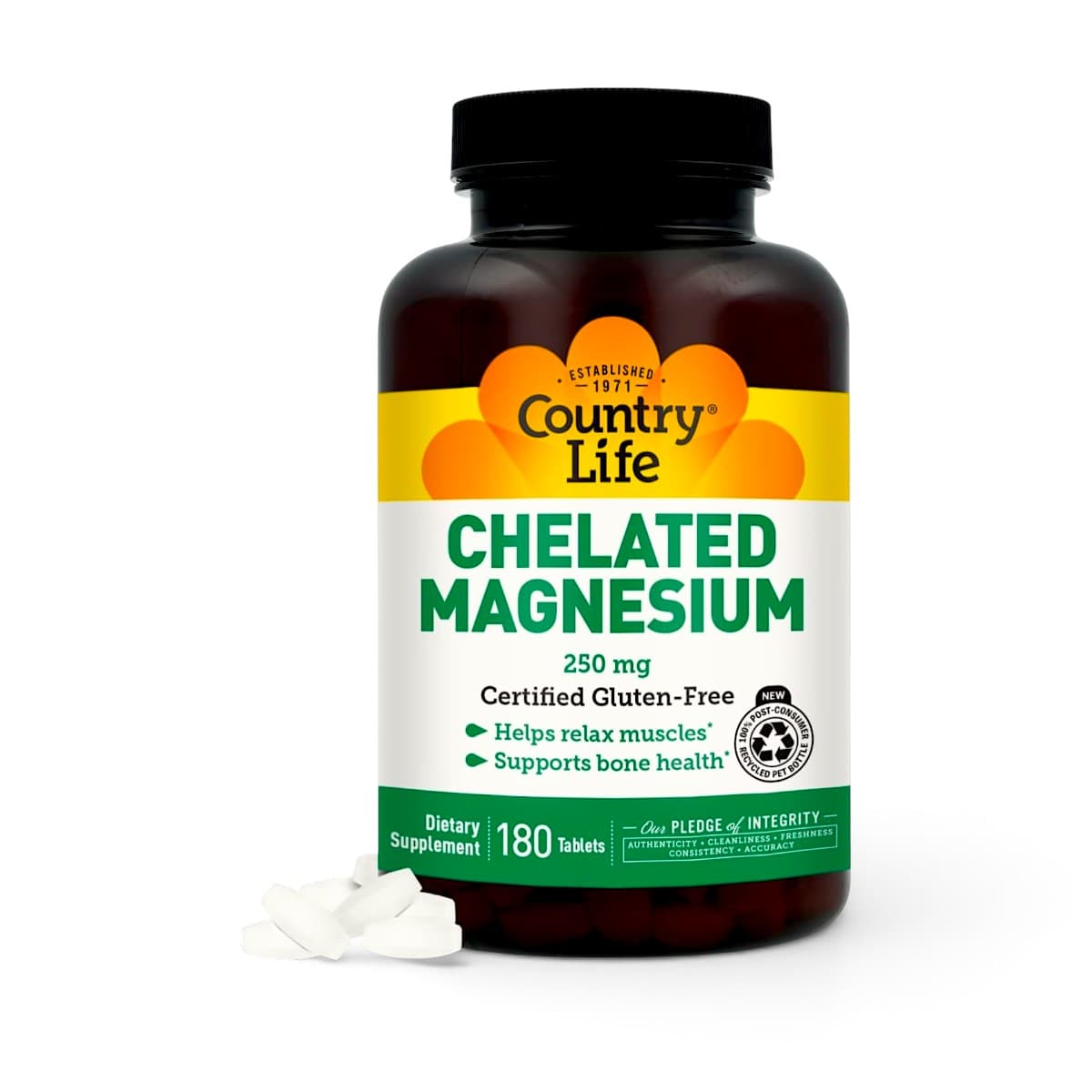 Country Life, Chelated Magnesium, 250 mg, 180 Tablets