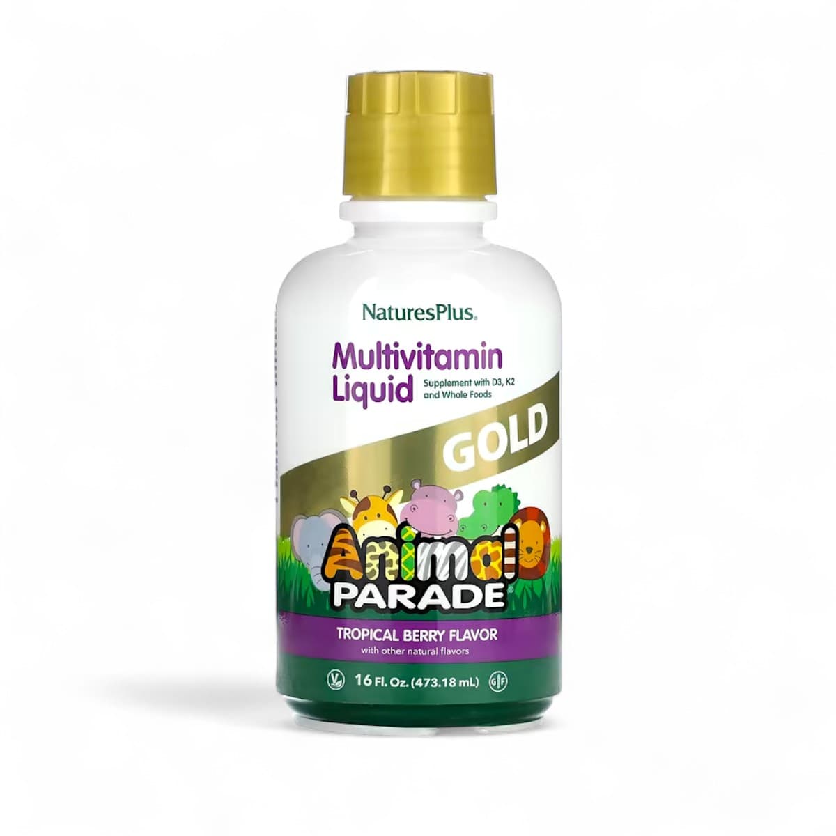 NaturesPlus, Children's Animal Parade Gold Multivitamin Liquid, Tropical Berry, 16 fl oz (473.18 ml)