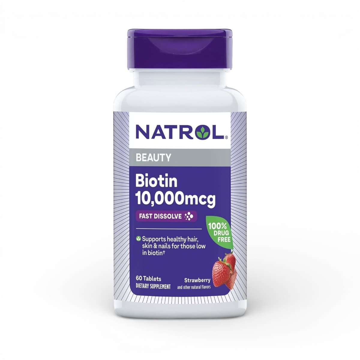Natrol, Biotin, Fast Dissolve, Strawberry, 10,000 mcg, 60 Tablets