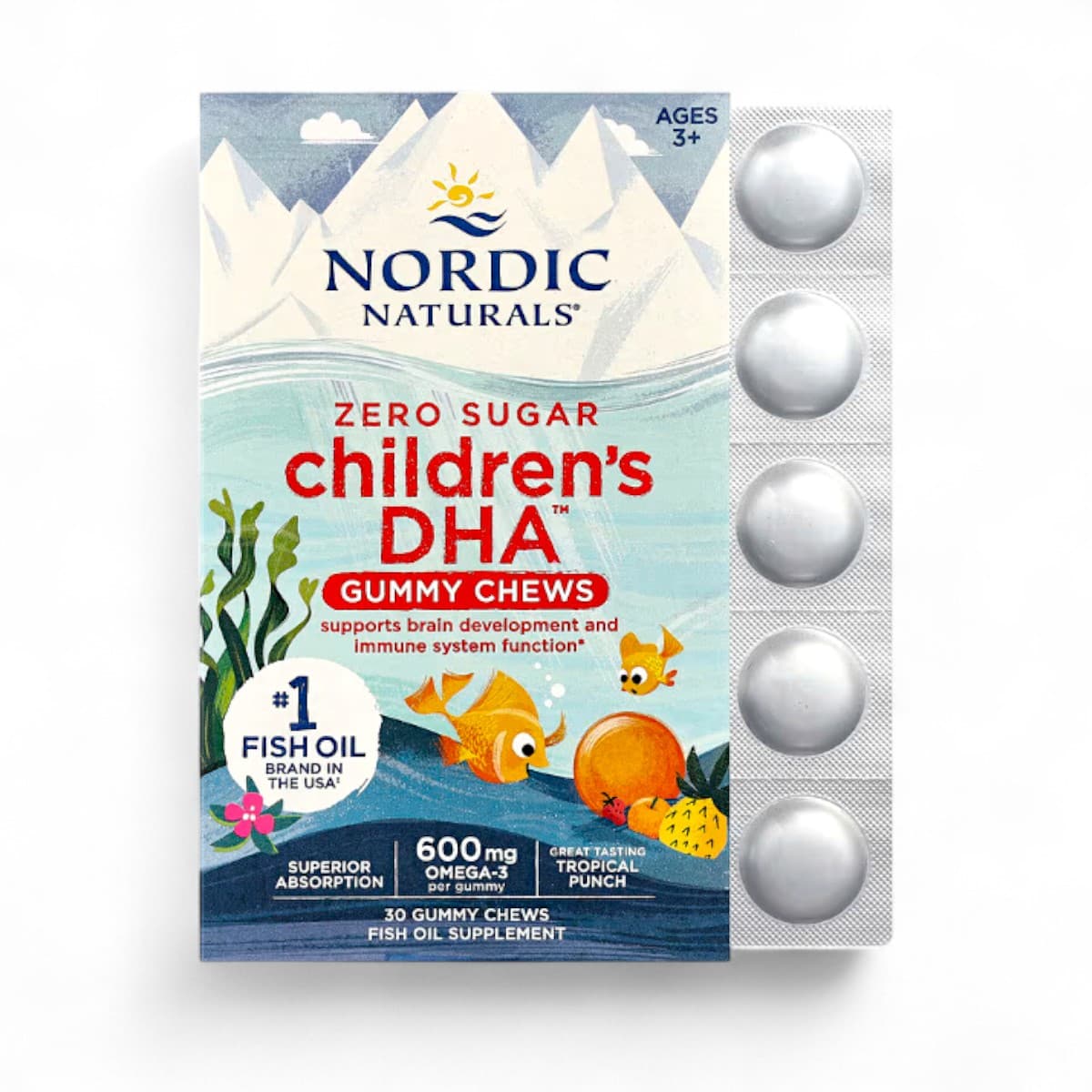 Nordic Naturals, Children's DHA™ Gummy Chews, Ages 3+, Tropical Punch, 30 Gummies (355 mg per gummy)