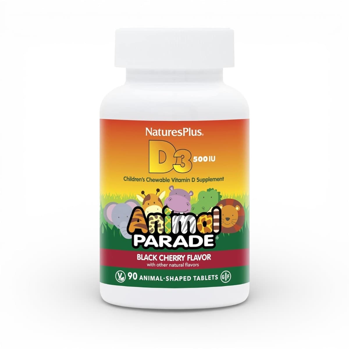 NaturesPlus, Animal Parade®, Vitamin D3, Black Cherry, 12.5 mcg (500 IU), 90 Animal-Shaped Tablets