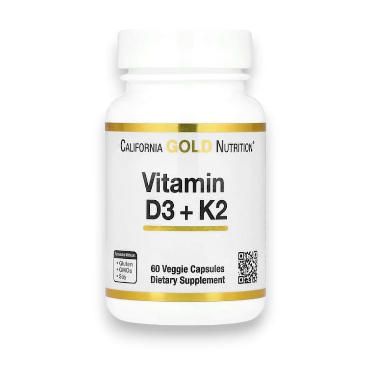 California Gold Nutrition, Vitamin D3 + K2, 60 Veggie Capsules