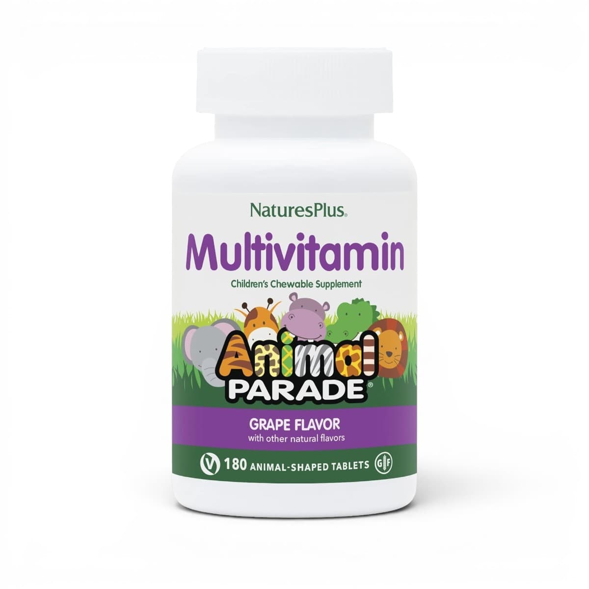 NaturesPlus, Animal Parade®, Children's Chewable Multivitamin, Grape, 180 Animal-Shaped Tablets