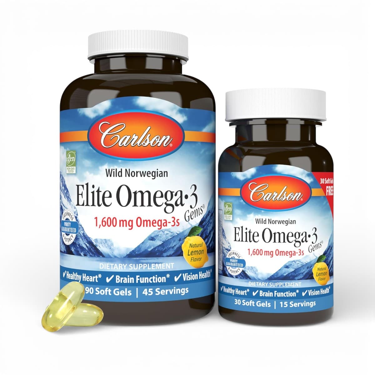 Carlson, Wild Norwegian, Elite Omega-3 Gems®, Natural Lemon, 120 Soft Gels